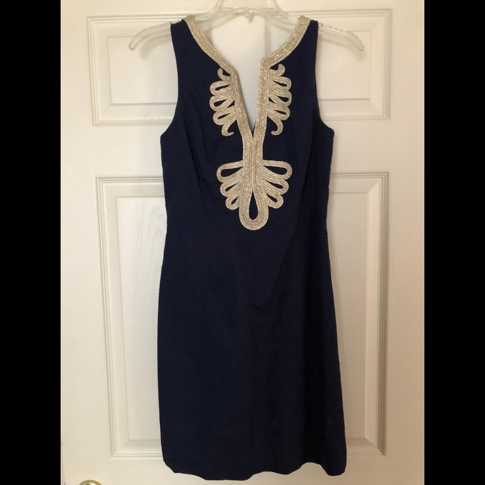 • Navy & Gold Janice Lilly Pulitzer Dress Sz2 •